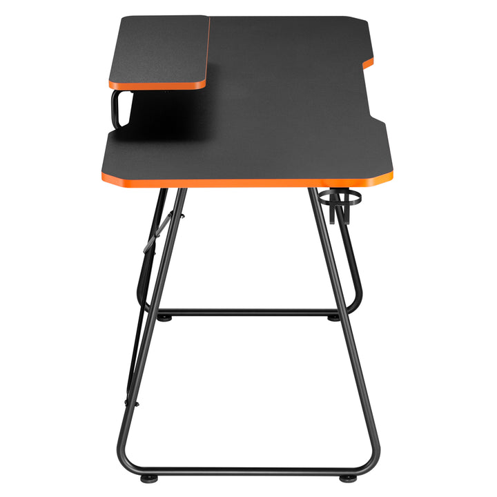 Birou de gaming cu raft pentru monitor NanoRS, 50kg max, înălțime 850mm, negru, RS170+Organizator de cabluri / grilă de birou Nano RS, 1345mm, negru și roșu, RS125