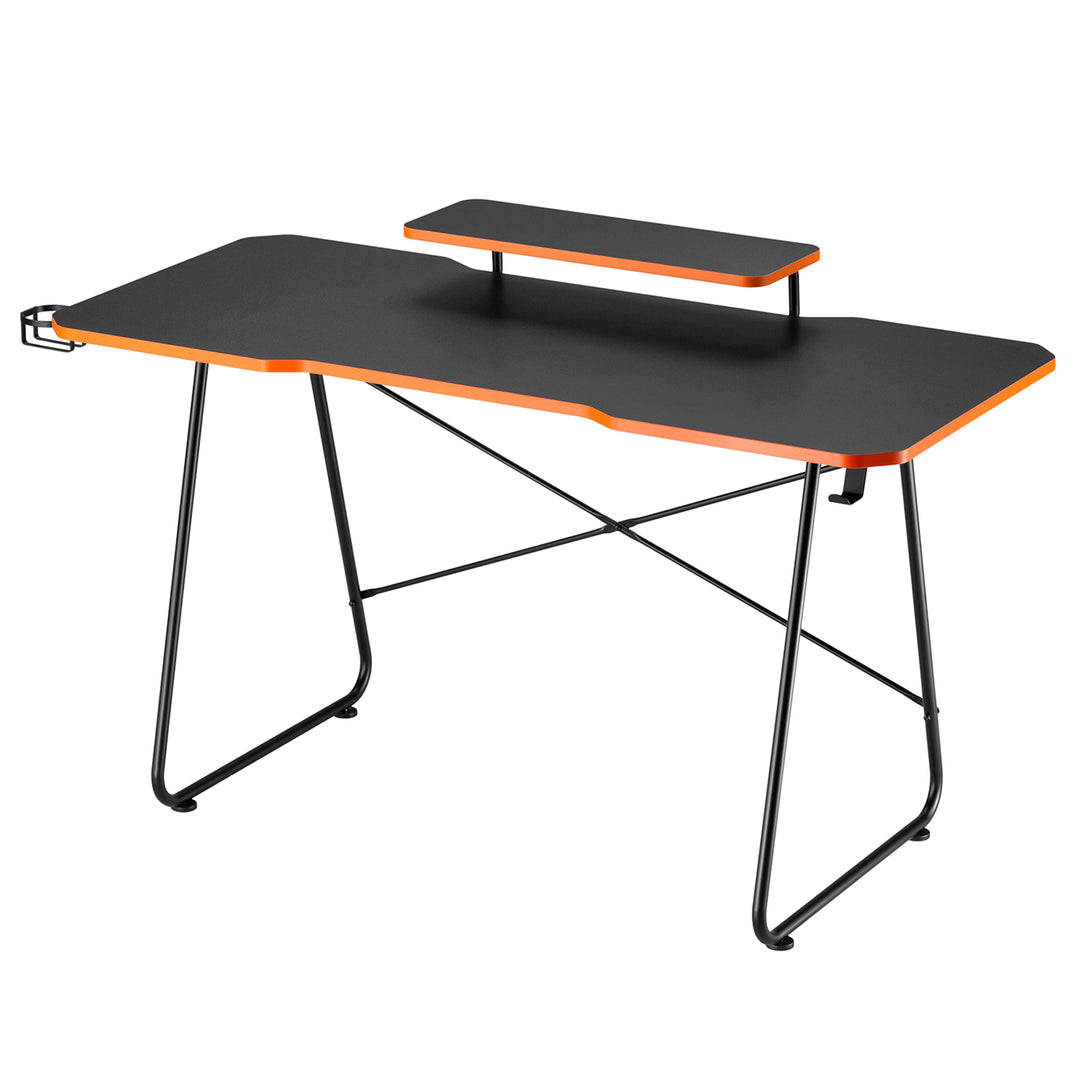 Birou de gaming cu raft pentru monitor NanoRS, 50kg max, înălțime 850mm, negru, RS170+Organizator de cabluri / grilă de birou Nano RS, 1345mm, negru și roșu, RS125