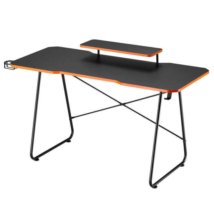 Birou de gaming cu raft pentru monitor NanoRS, 50kg max, înălțime 850mm, negru, RS170+Organizator de cabluri / grilă de birou Nano RS, 1345mm, negru și roșu, RS125