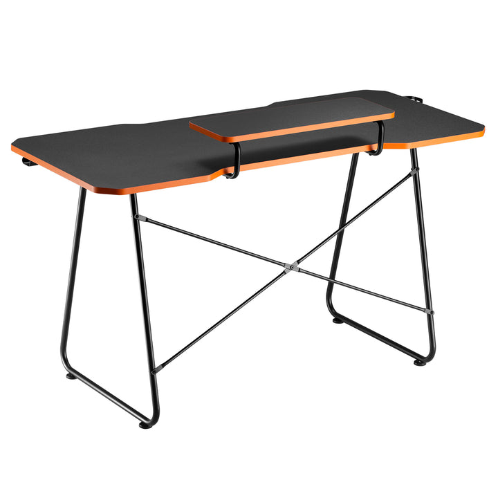 Birou de gaming cu raft pentru monitor NanoRS, 50kg max, înălțime 850mm, negru, RS170+Organizator de cabluri / grilă de birou Nano RS, 1345mm, negru și roșu, RS125