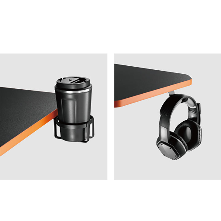 Birou de gaming cu raft pentru monitor NanoRS, 50kg max, înălțime 850mm, negru, RS170+Organizator de cabluri / grilă de birou Nano RS, 1345mm, negru și roșu, RS125