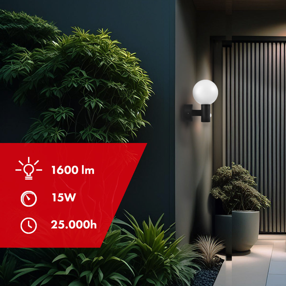 Lampă LED cu senzor de mișcare Maclean, senzor de mișcare PIR, negru, 15W, IP65, 1600lm, alb neutru (4000K) MCE515 B, 2 bucăți