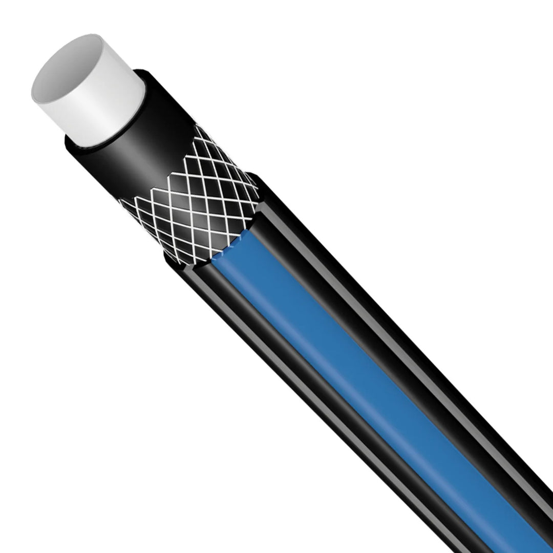 Set de grădină Vartco, furtun 1/2'' 20m, cuplaj rapid stop and go, conexiune robinet, aspersor, suport de perete, Home Set