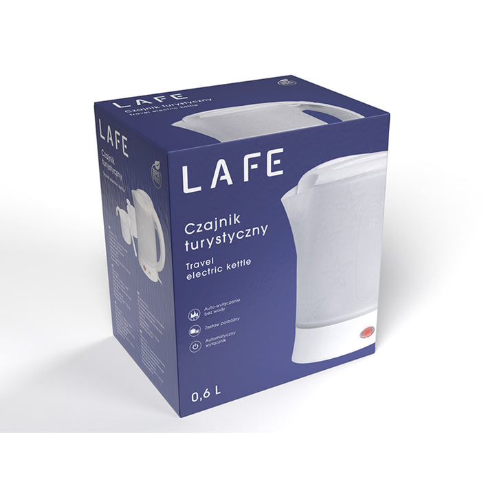 Fierbător electric Lafe, turistic, 600W, capacitate 0.6l, 2 căni, 2 linguri, alb, Scandi