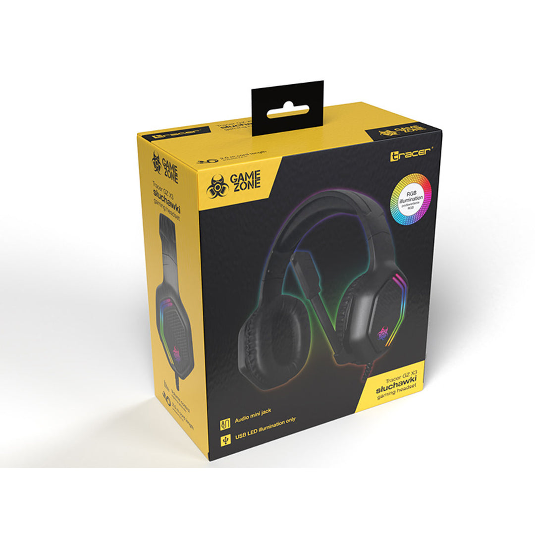 Căști de gaming Tracer, retroiluminare RGB, microfon pliabil, Gamezone GZ X3