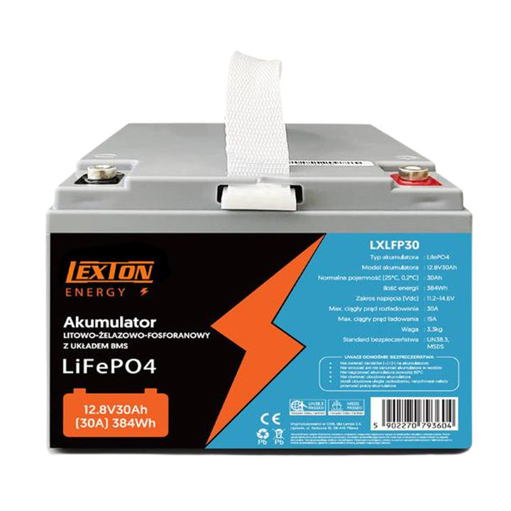Baterie LiFePo4 Lexton litiu-fier-fosfat, cu BMS, 12.8V, 30Ah, LXLFP30