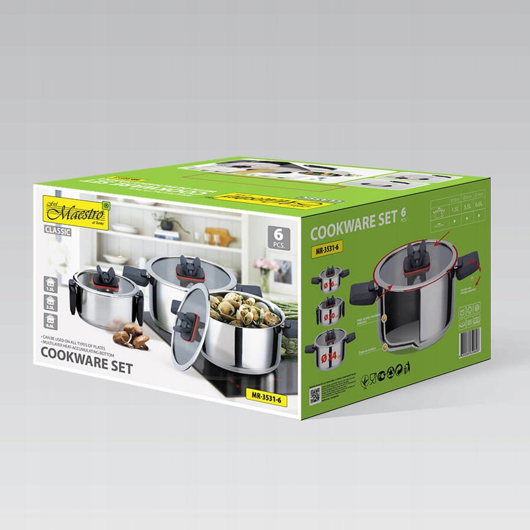 Set oale Maestro, 6 piese, oțel inoxidabil, mânere pliabile, MR-3531-6