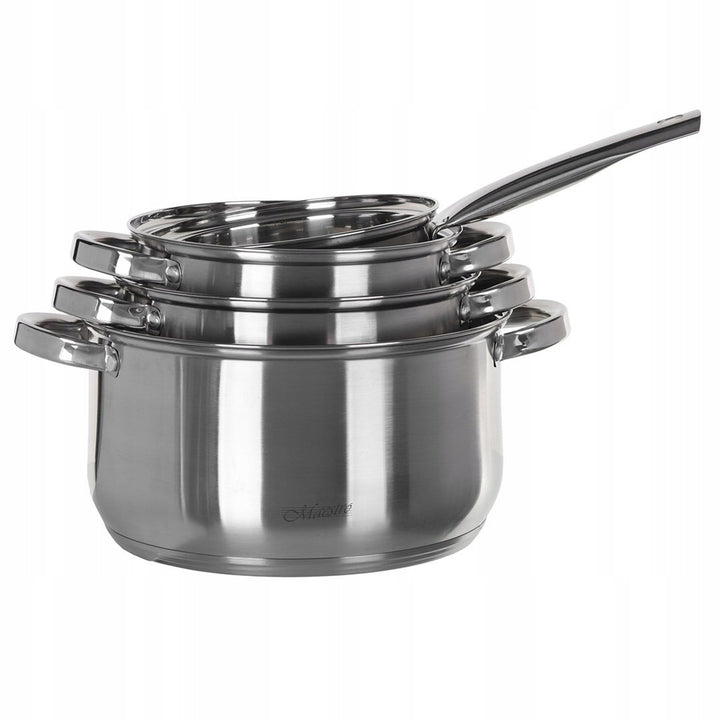 Set de ustensile de gătit Maestro din 9 piese 1,5L, 2L, 3L, 5L, oțel inoxidabil, se spală în mașina de spălat vase, potrivit pentru toate tipurile de aragazuri, plită, MR-2021