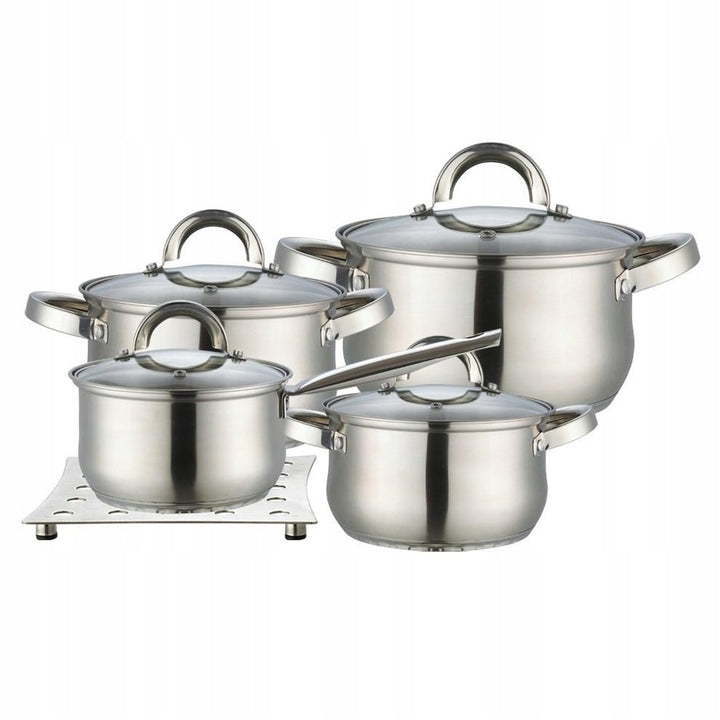 Set de ustensile de gătit Maestro din 9 piese 1,5L, 2L, 3L, 5L, oțel inoxidabil, se spală în mașina de spălat vase, potrivit pentru toate tipurile de aragazuri, plită, MR-2021