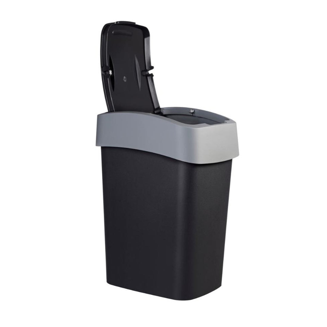 Coș de gunoi Curver, cu capac, articulat, 25l, negru/argintiu, Flip Bin