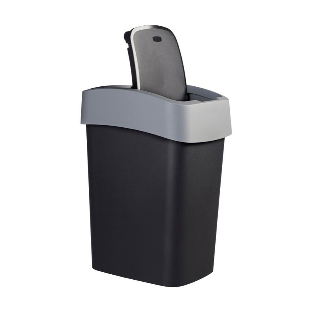 Coș de gunoi Curver, cu capac, articulat, 25l, negru/argintiu, Flip Bin