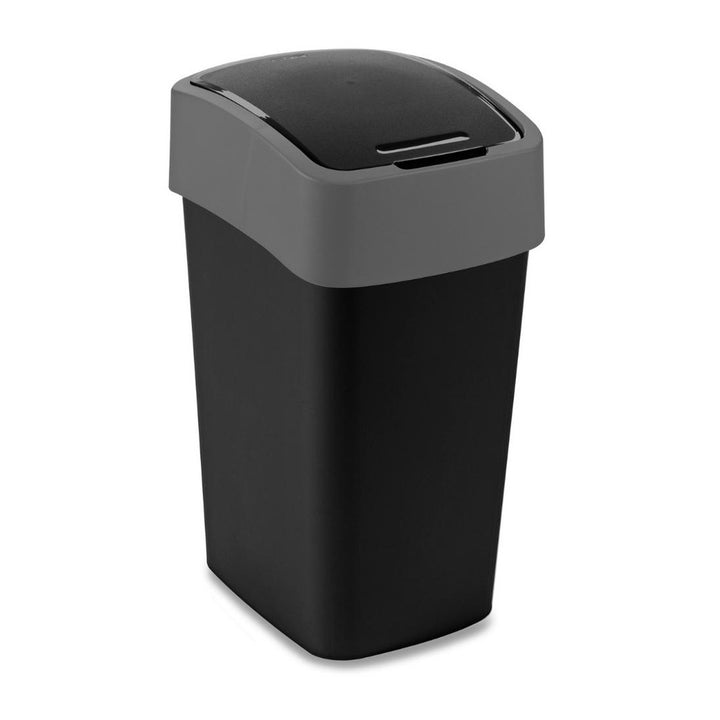 Coș de gunoi Curver, cu capac, articulat, 25l, negru/argintiu, Flip Bin