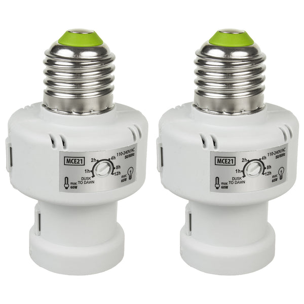Suport de bec Maclean, E27, max. 100W, cu senzor de amurg, temporizator, alb, MCE21W, 2 bucăți