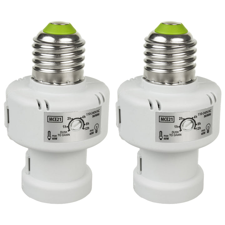 Suport de bec Maclean, E27, max. 100W, cu senzor de amurg, temporizator, alb, MCE21W, 2 bucăți