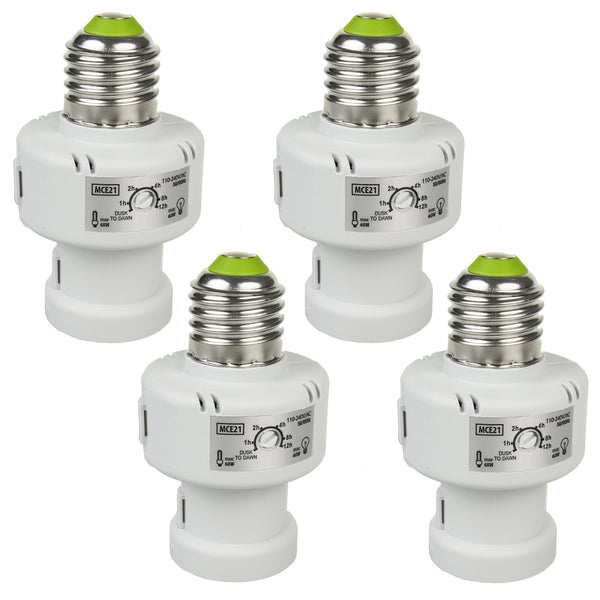 Suport de bec Maclean, E27, max. 100W, cu senzor de amurg, temporizator, alb, MCE21W, 4 bucăți