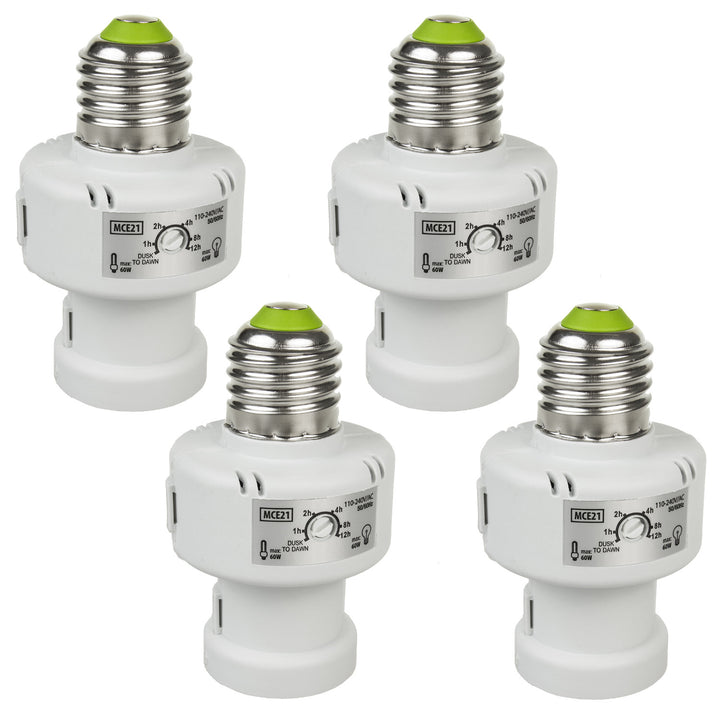Suport de bec Maclean, E27, max. 100W, cu senzor de amurg, temporizator, alb, MCE21W, 4 bucăți