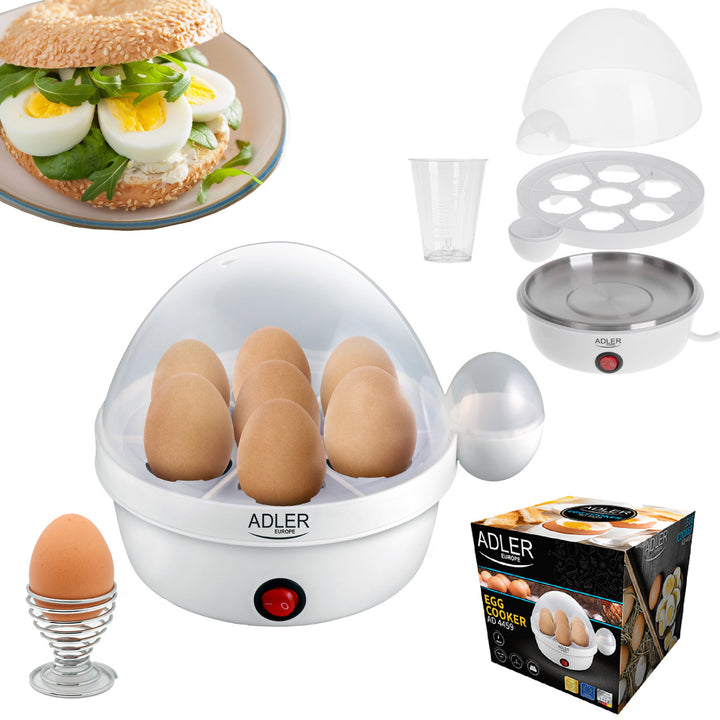 Cuptor de ouă automat Adler, pentru 7 ouă, putere 450W, alb, AD 4459