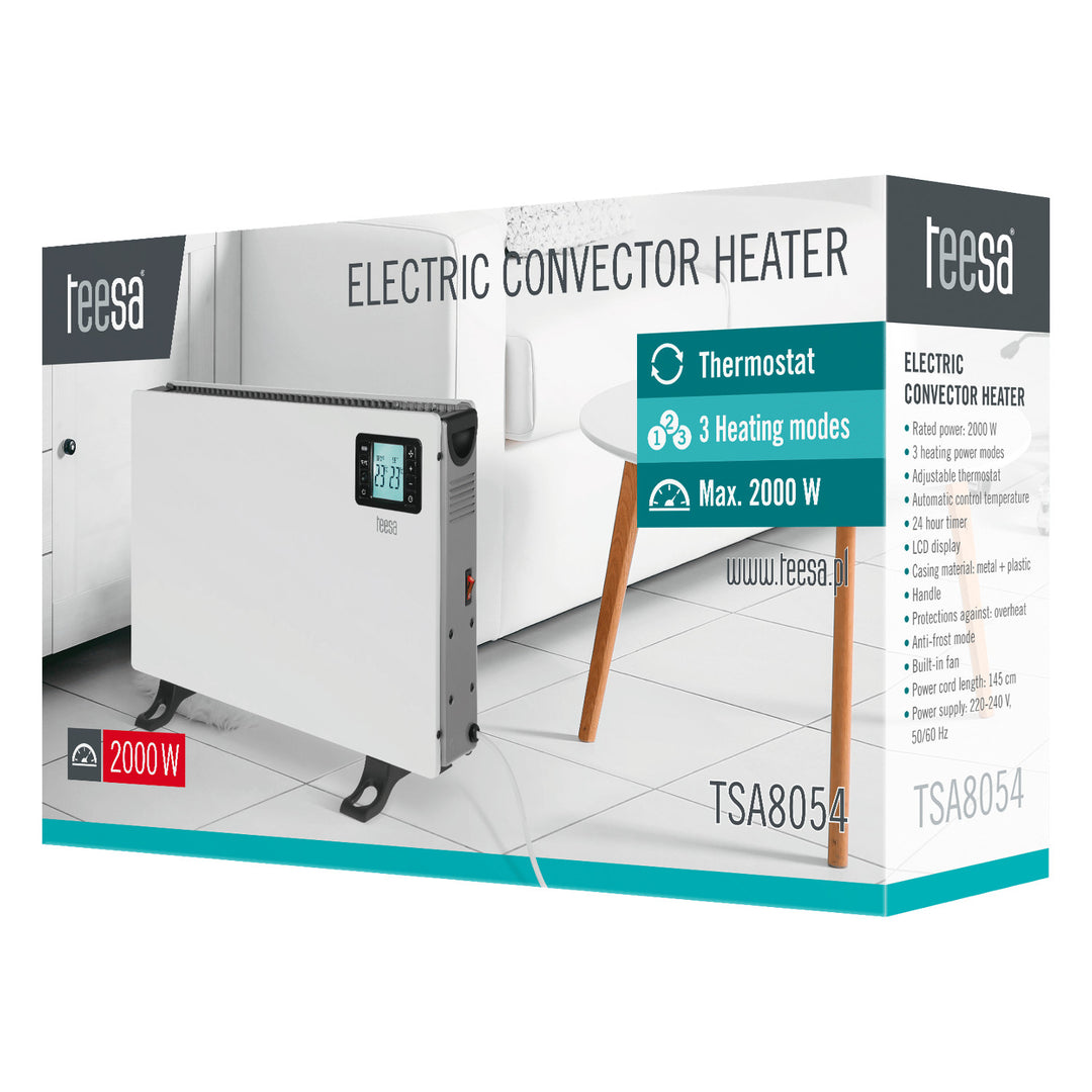 Încălzitor convector Teesa, funcție temporizator, control temperatură, mod antiîngheț, cu telecomandă, TSA8054
