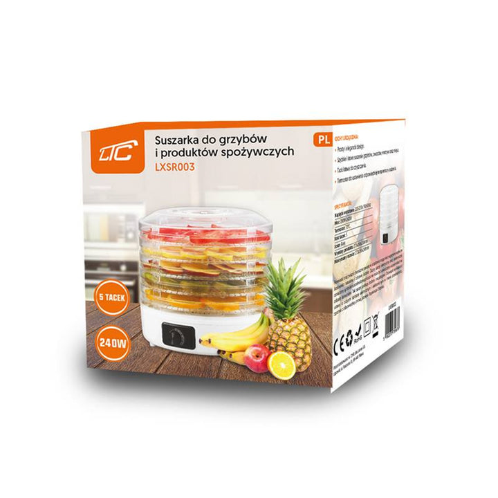 Uscător pentru ciuperci, legume, fructe, carne LTC, putere reglabilă, bază antiderapantă, 5 tăvi, lavabil în mașina de spălat vase, LXSR003