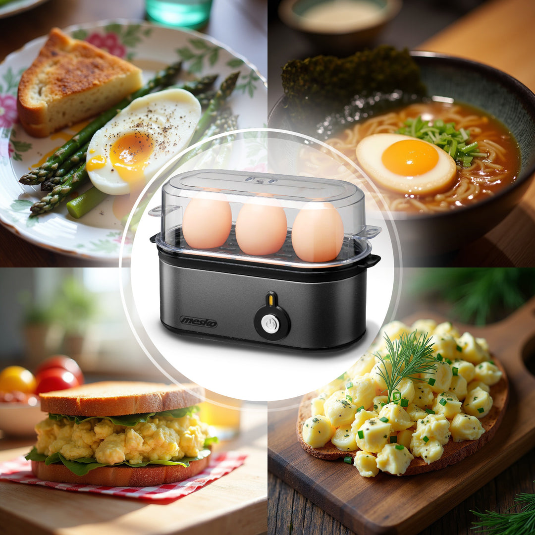 Fierbător de ouă Mesko pentru 3 ouă, putere 210W, etapă de gătit selectabilă, indicator luminos, MS 4485