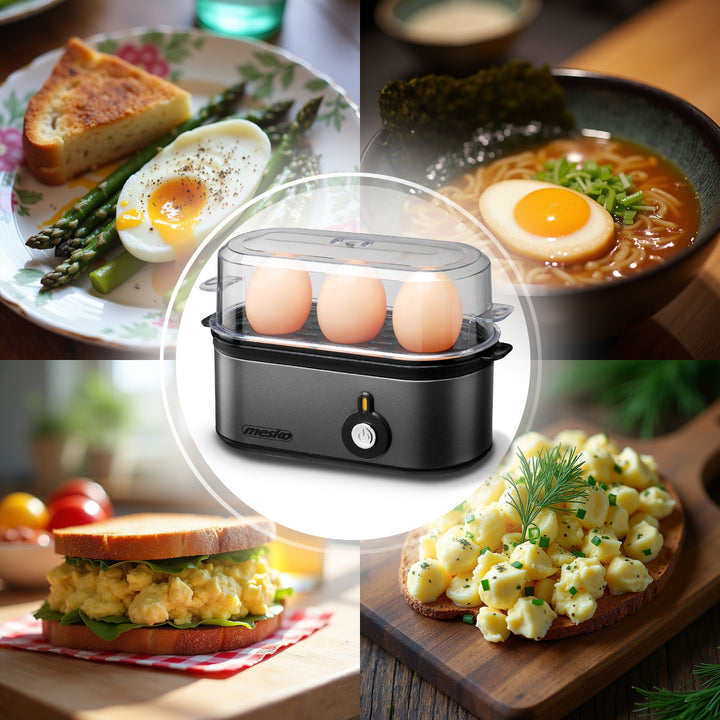 Fierbător de ouă Mesko pentru 3 ouă, putere 210W, etapă de gătit selectabilă, indicator luminos, MS 4485