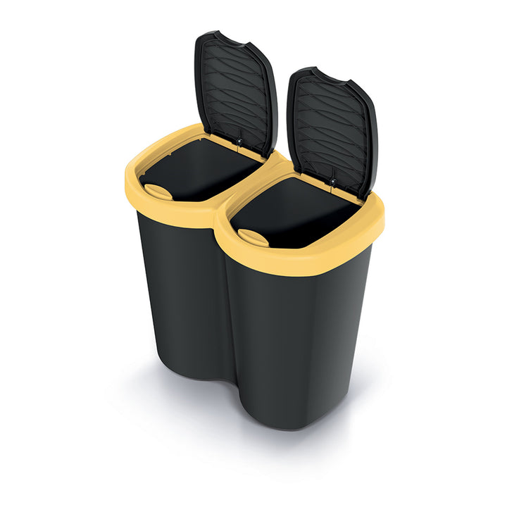 Coș de gunoi Compacta B Duo, galben/negru, capacitate 40L, un compartiment, două capace, versiune montată pe perete, NDBS40-1215C_S411