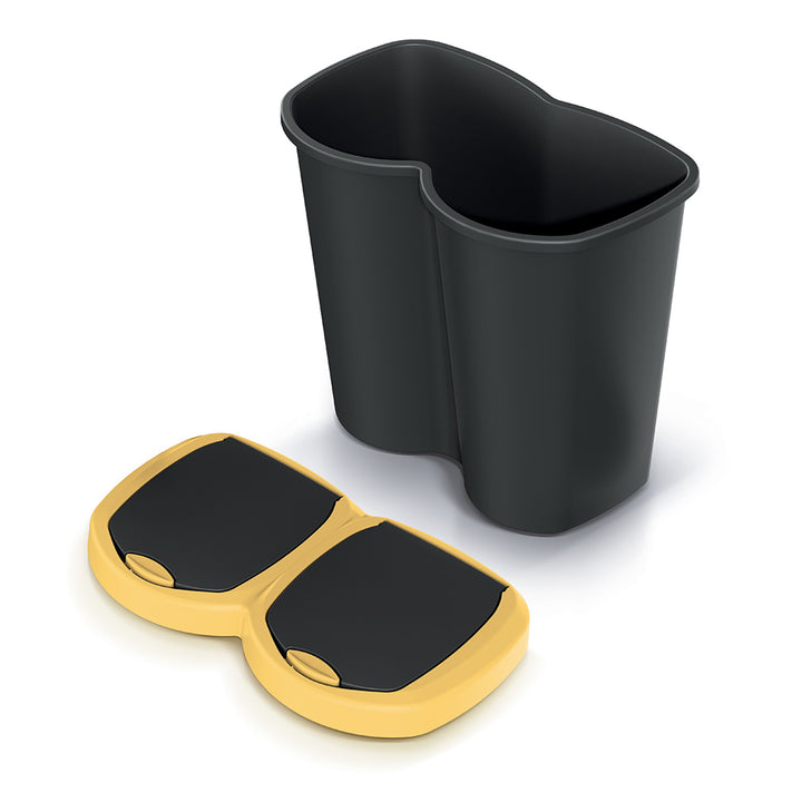 Coș de gunoi Compacta B Duo, galben/negru, capacitate 40L, un compartiment, două capace, versiune montată pe perete, NDBS40-1215C_S411