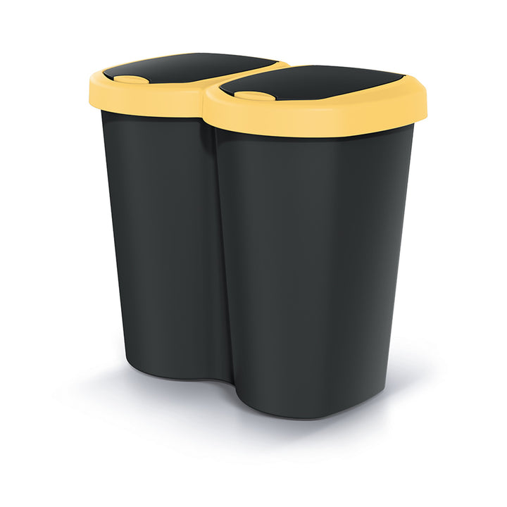 Coș de gunoi Compacta B Duo, galben/negru, capacitate 40L, un compartiment, două capace, versiune montată pe perete, NDBS40-1215C_S411