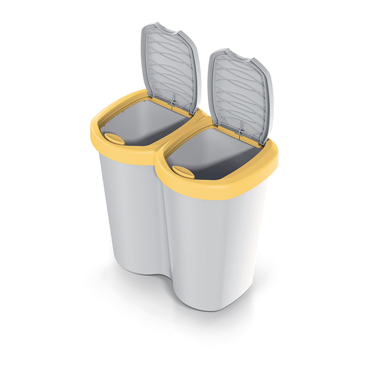 Coș de gunoi Compacta B Duo, galben/cașmir, capacitate 40L, un compartiment, două capace, versiune montată pe perete, NDBS40-1215C_427C
