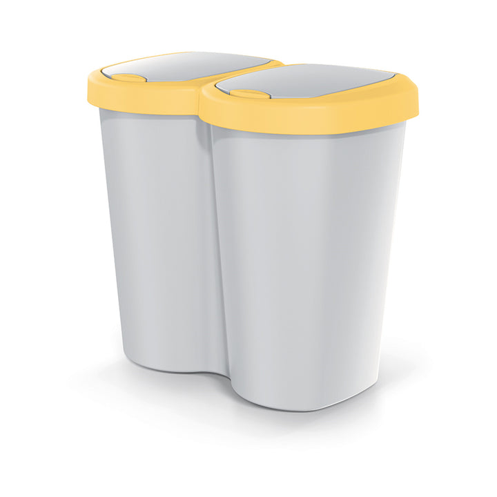 Coș de gunoi Compacta B Duo, galben/cașmir, capacitate 40L, un compartiment, două capace, versiune montată pe perete, NDBS40-1215C_427C