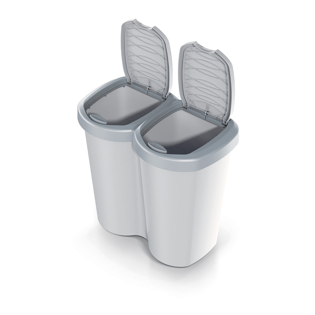 Coș de gunoi Compacta B Duo, gri/gri, capacitate 40L, un compartiment, două capace, versiune montată pe perete, NDBS40-429U_427C