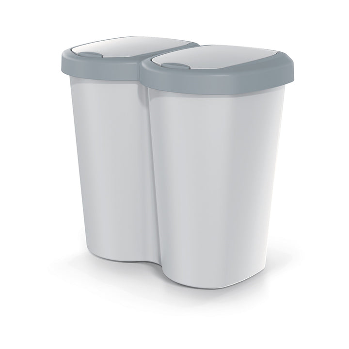 Coș de gunoi Compacta B Duo, gri/gri, capacitate 40L, un compartiment, două capace, versiune montată pe perete, NDBS40-429U_427C