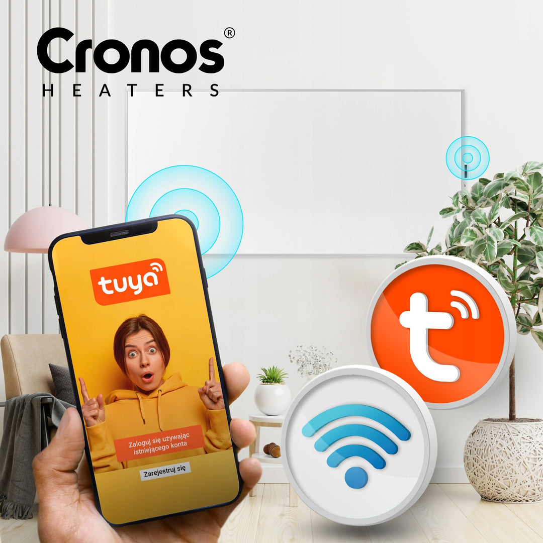 Încălzitor cu infraroșu Cronos, 770W, controlat de smartphone, termostat încorporat, rată de conversie 98%, protecție IP44, Synthelith PRO CRP-770TWP