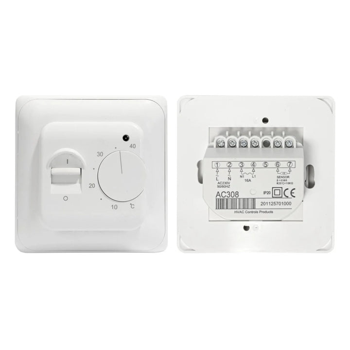 Termostat pentru folie, covor de încălzire Cronos, interval 5°C - 40°C, montare încastrată, senzor NTC de 3 metri, AC308/M5