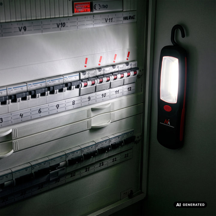 Lampă de atelier COB LED Maclean, magnet, cârlig, 3xAA, MCE03 + 3x baterii Varta Industrial LR6/AA R-06