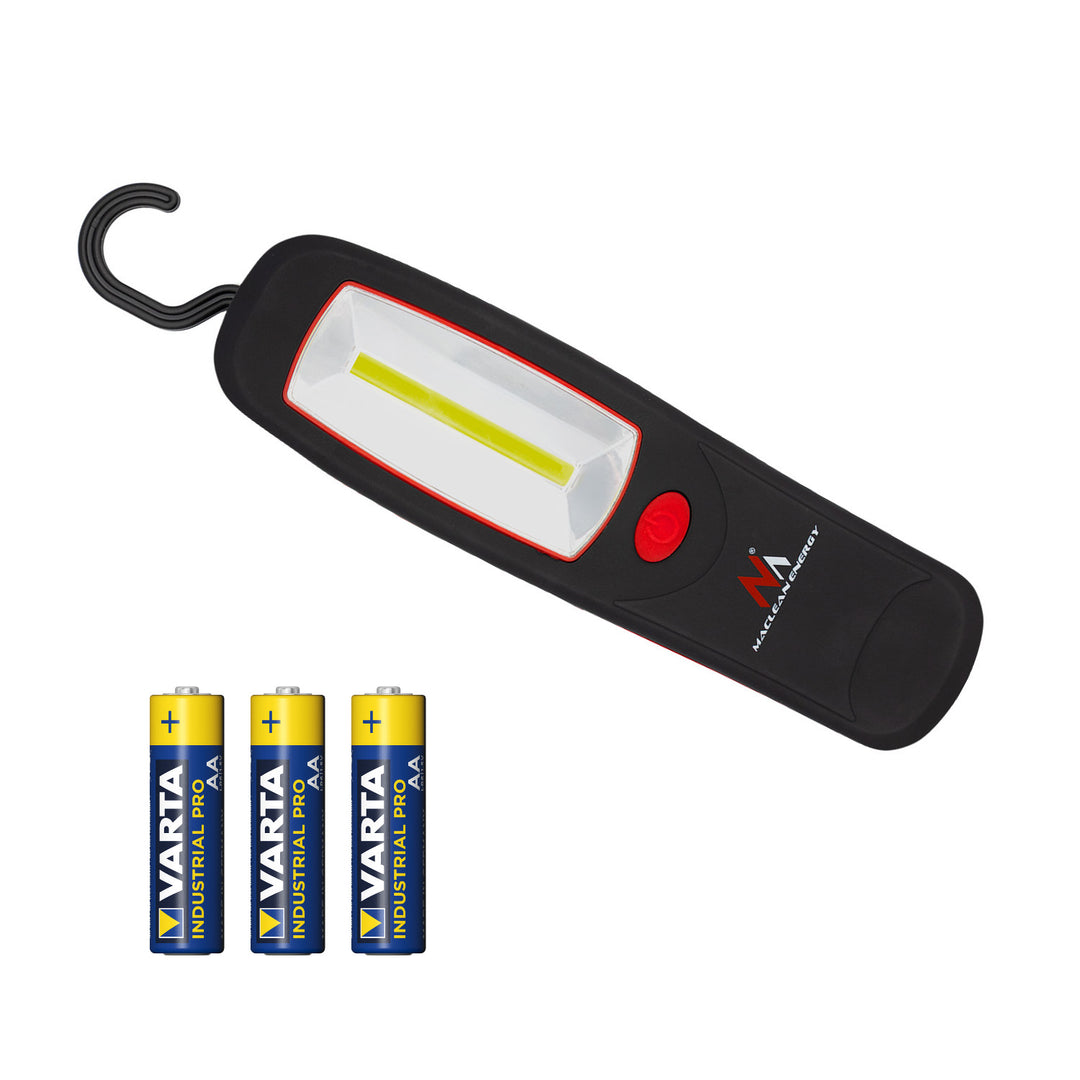 Lampă de atelier COB LED Maclean, magnet, cârlig, 3xAA, MCE03 + 3x baterii Varta Industrial LR6/AA R-06