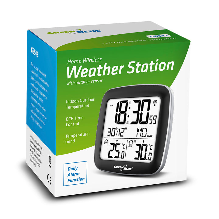 Stație meteo wireless GreenBlue, cu DCF, calendar, alarmă, GB542 + 4x Varta Industrial AAA baterie alcalină