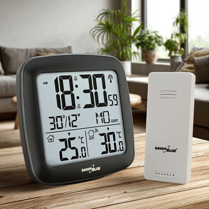 Stație meteo wireless GreenBlue, cu DCF, calendar, alarmă, GB542 + 4x Varta Industrial AAA baterie alcalină