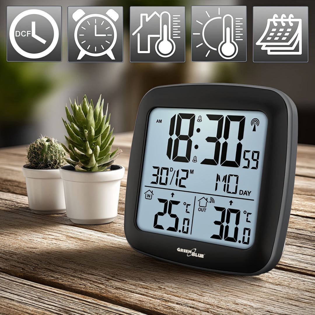 Stație meteo wireless GreenBlue, cu DCF, calendar, alarmă, GB542 + 4x Varta Industrial AAA baterie alcalină