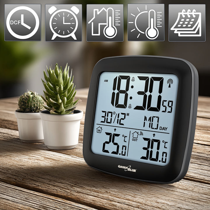 Stație meteo wireless GreenBlue, cu DCF, calendar, alarmă, GB542 + 4x Varta Industrial AAA baterie alcalină
