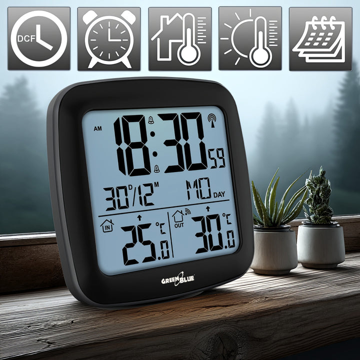 Stație meteo wireless GreenBlue, cu DCF, calendar, alarmă, GB542 + 4x Varta Industrial AAA baterie alcalină