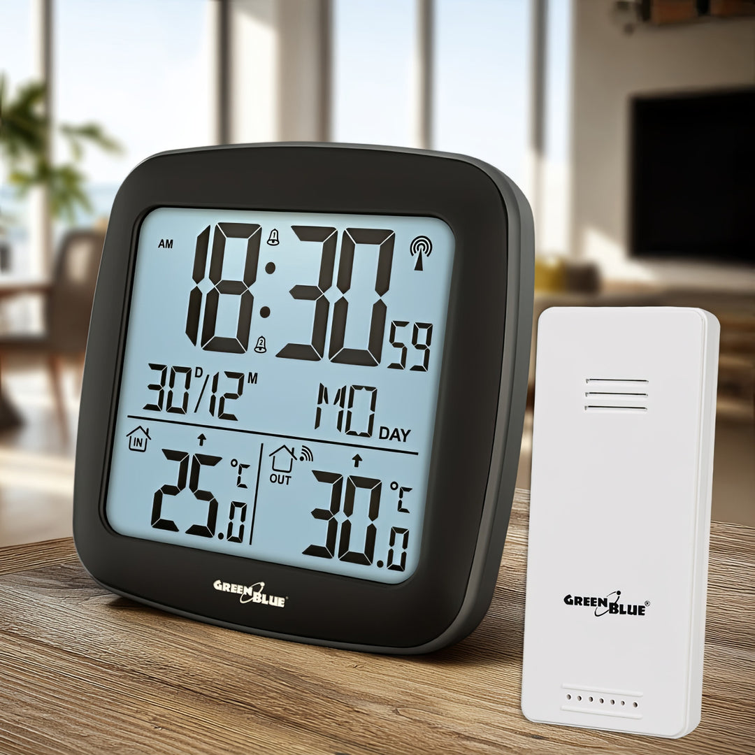 Stație meteo wireless GreenBlue, cu DCF, calendar, alarmă, GB542 + 4x Varta Industrial AAA baterie alcalină