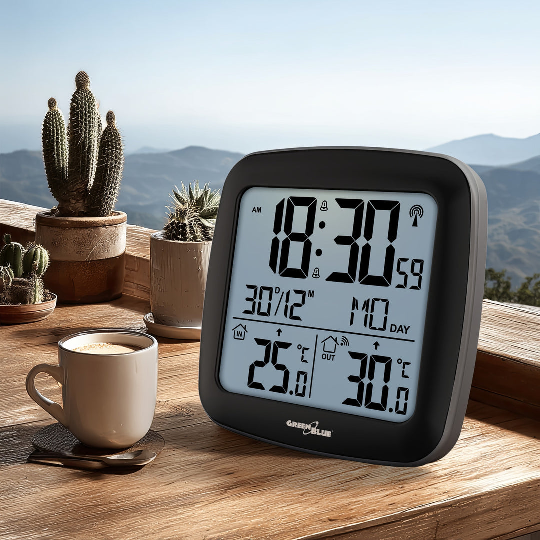 Stație meteo wireless GreenBlue, cu DCF, calendar, alarmă, GB542 + 4x Varta Industrial AAA baterie alcalină