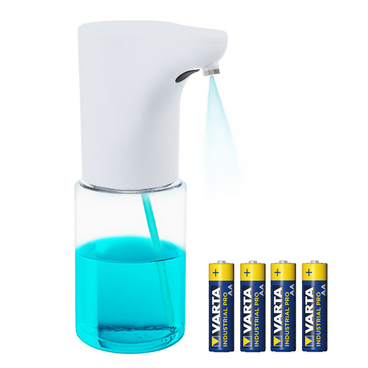 Promedix dozator automat, recipient de dozare pentru săpunuri lichide, lichide dezinfectante, 300ml, alb, PR-540 W + 4 baterii Varta Industrial AA