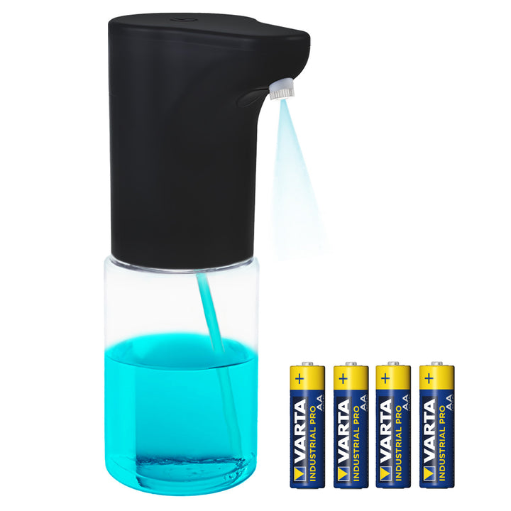 Promedix dozator automat, recipient dozator pentru săpunuri lichide, lichide dezinfectante, 300ml, negru, PR-540 B + 4 baterii AA Varta Industrial