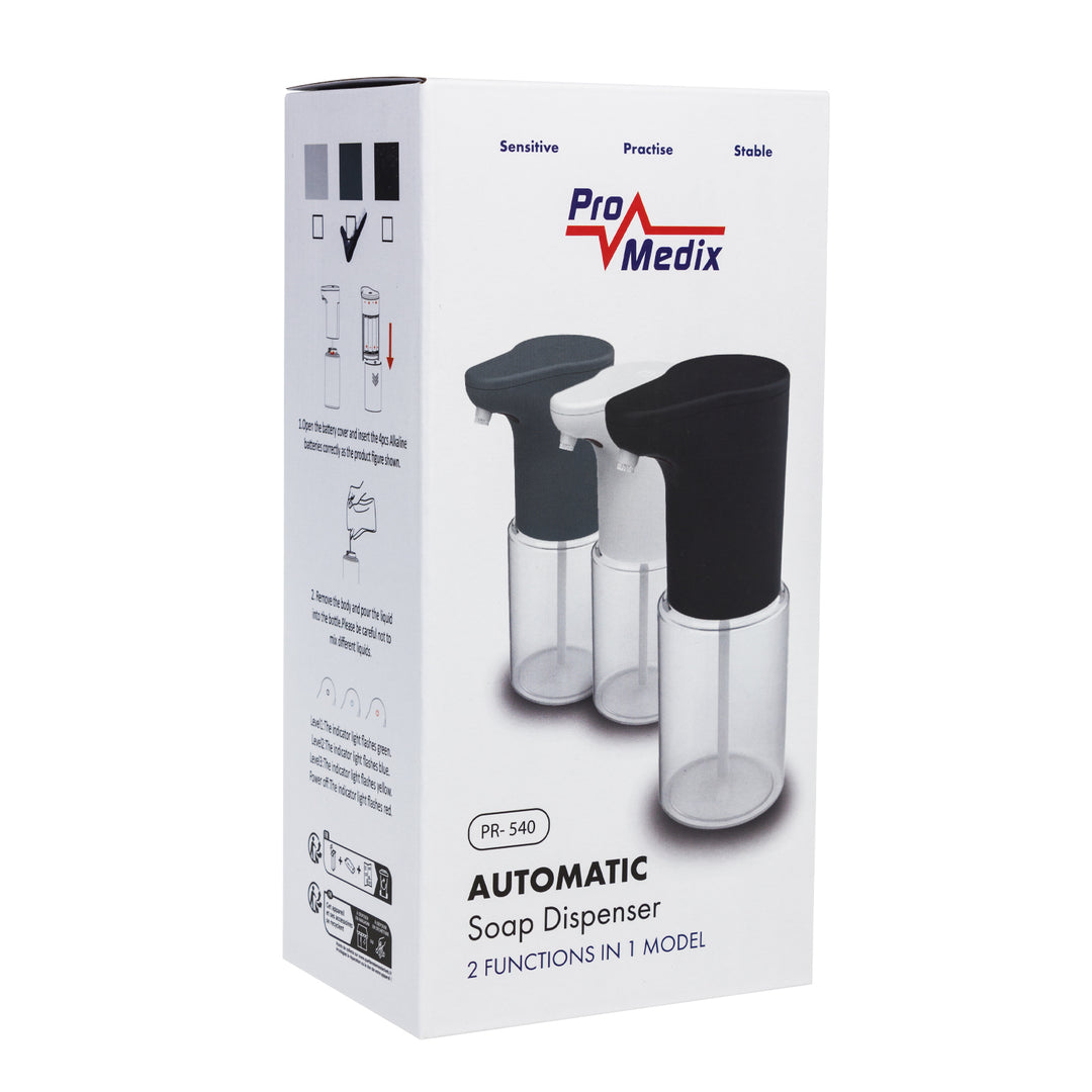 Promedix dispenser automat, recipient dispenser pentru săpunuri lichide, lichide dezinfectante, 300ml, gri, PR-540 GR + 4 baterii Varta Industrial AA