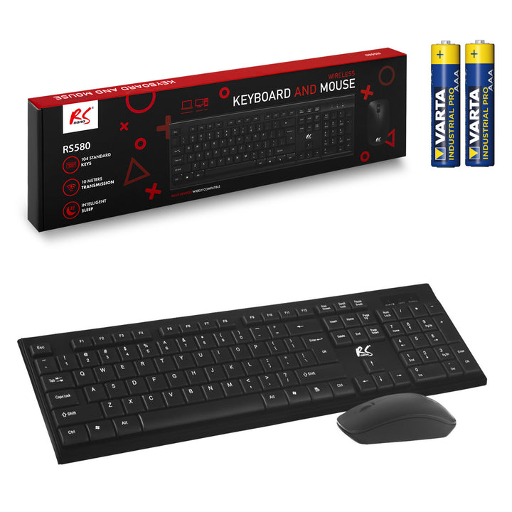 Tastatură + mouse fără fir COMBO NanoRS, RS580 + 2 baterii alcaline AAA Varta Industrial