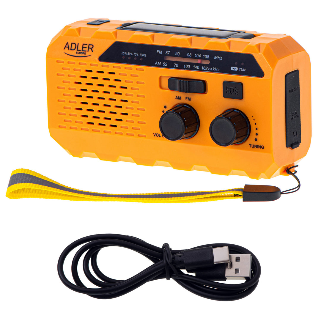 Radio solar Adler, baterie reîncărcabilă de 1200 mAh, lanternă, manivelă, AD 1197