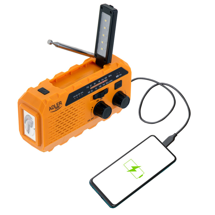 Radio solar Adler, baterie reîncărcabilă de 1200 mAh, lanternă, manivelă, AD 1197