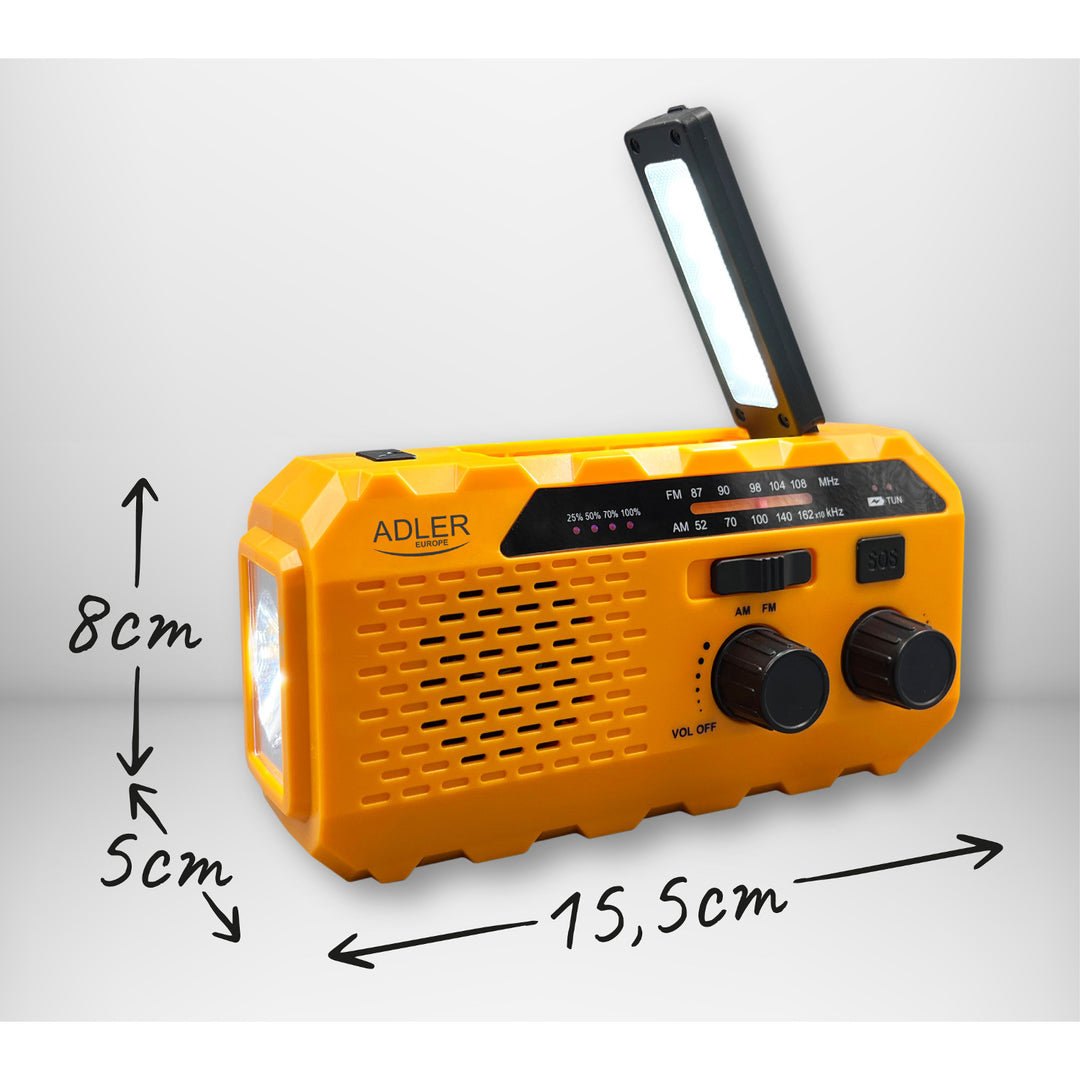 Radio solar Adler, baterie reîncărcabilă de 1200 mAh, lanternă, manivelă, AD 1197